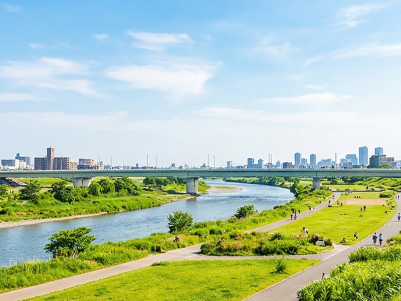 多摩川河川敷の風景